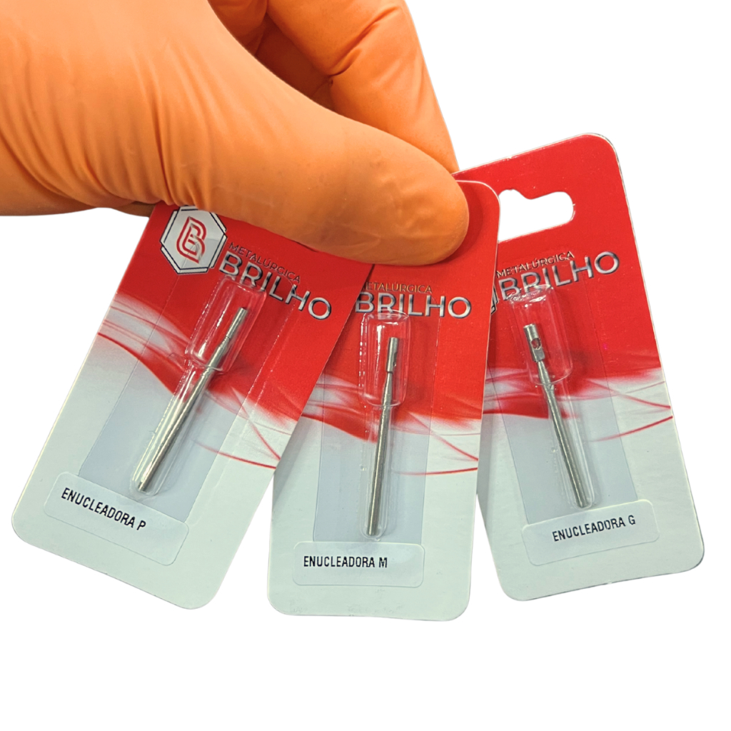 Enucleadoras Brilho – Tamanhos P, M e G - Aço Inox - Kit com 3 Brocas