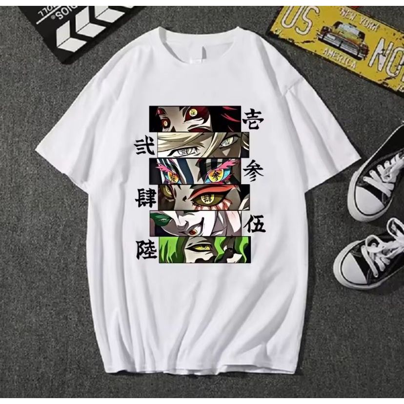 Camiseta Unissex Anime Olhos Coloridos Estilo Japonês Estampa Criativa Algodão Casual