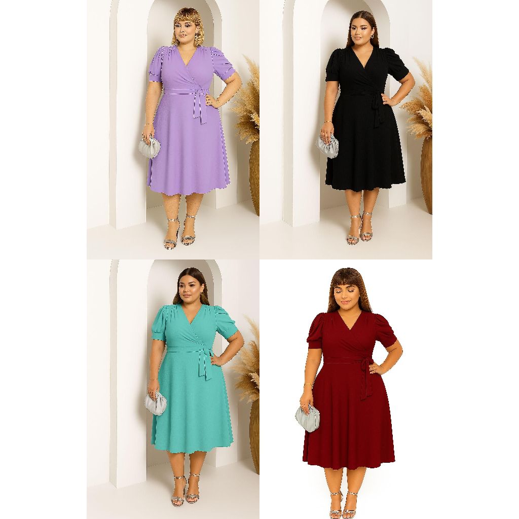 Vestido Mais Vendido Midi Evangélico Plus Tamanhos Grandes Moda Clássica Feminina Premium Casual Saia Rodada com Cinto