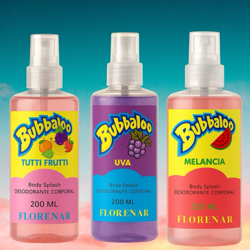BODY SPLASH BUBBALOO MORANGO, UVA, TUTTI FRUTTI, BANANA E MELANCIA