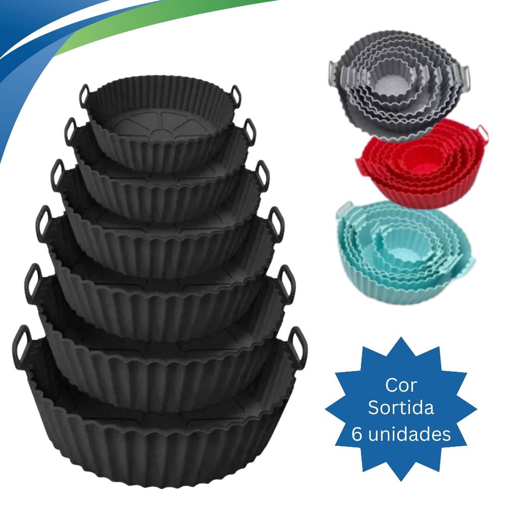 Kit 6 Formas De Silicone Para AirFryer Forno Microondas Fritadeira Assadeira Antiaderente com Alça