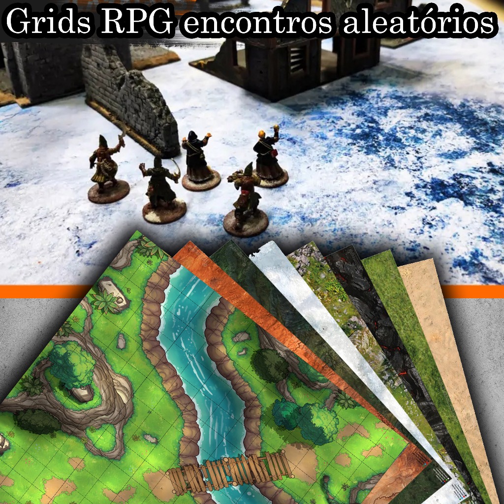 Grids Battlemap encontros aleatórios em tecido para RPG Dungeons and Dragons