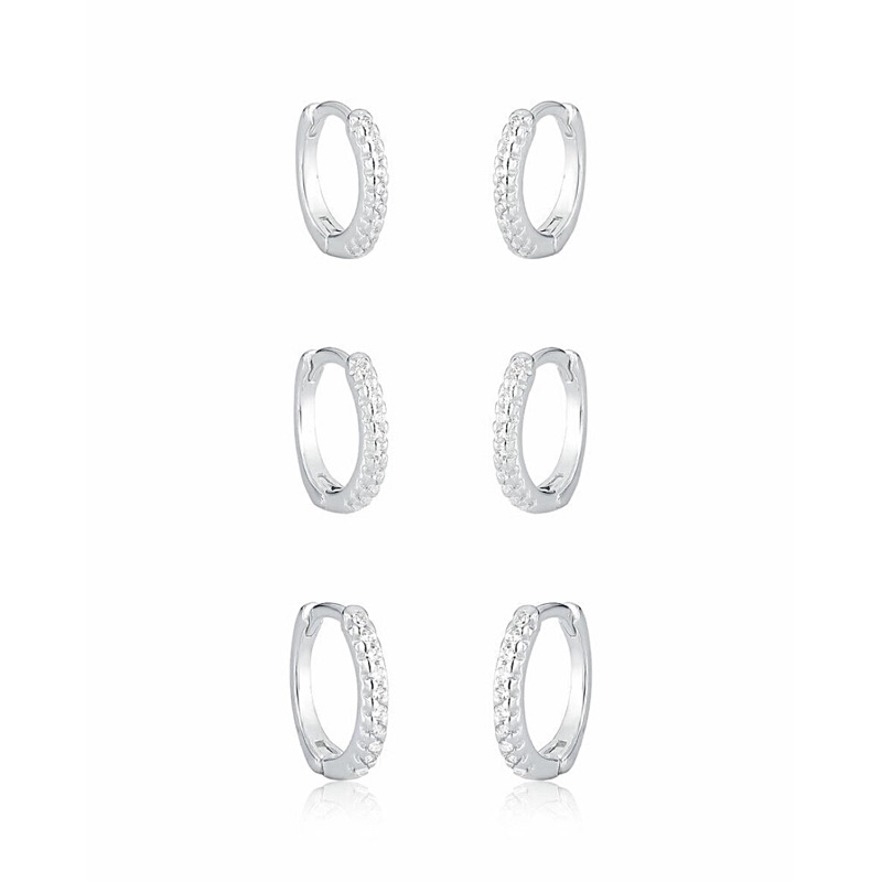 Trio de Argolinhas Cravejadas Lindas Prata 925 Garantia Kit 3 Argolinhas Femininas Cravejadas Prata 925 com Garantia