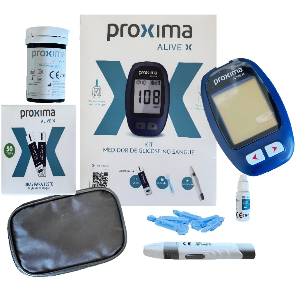 Medidor de Diabetes Glicose no Sangue  50 Tiras + Lanceta E Lancetador  Próxima Alive AGF EXPRESS