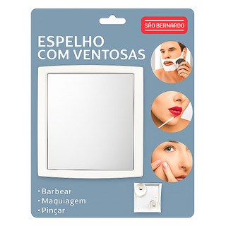 Espelho Quadrado 17 cm com Ventosa para Box – Portátil, Antiembaçante para Barbear & Maquiagem
