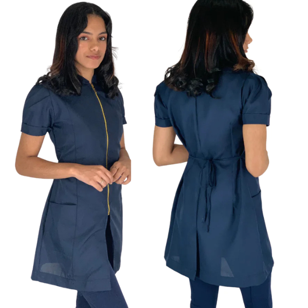 Jaleco Feminino Manga Curta Oxford Acinturado Com Zíper Gola Padre Várias Cores