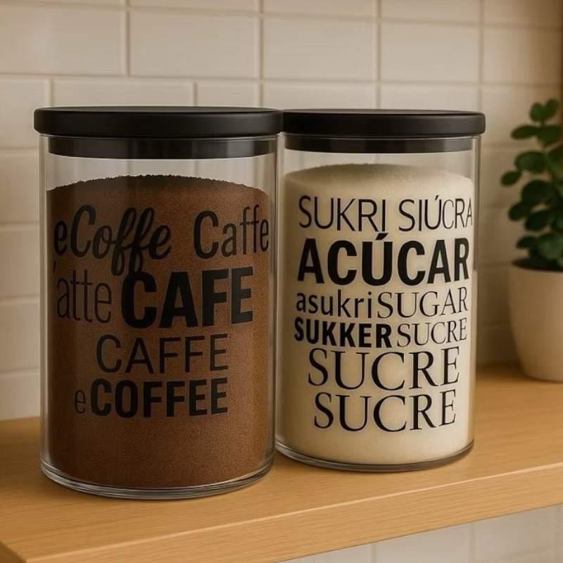 Kit 2 Pote Hermético De Cozinha Café Açúcar 1000ml Acrílico Porta Condimento Mantimentos Organizador