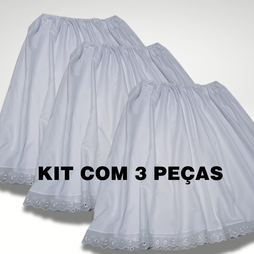 KIT COM 3 PEÇAS ROUPA RELIGIOSA SAIA DE UMBANDA E CANDOMBLÉ BRANCA SAIA DE RAÇÃO TECIDO MICROPERCAL 85CM 2,5 DE RODA em Oferta na Shopee