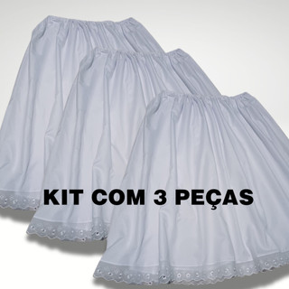 KIT COM 3 PEÇAS ROUPA RELIGIOSA SAIA DE UMBANDA E CANDOMBLÉ BRANCA SAIA DE RAÇÃO TECIDO MICROPERCAL 85CM 2,5 DE RODA