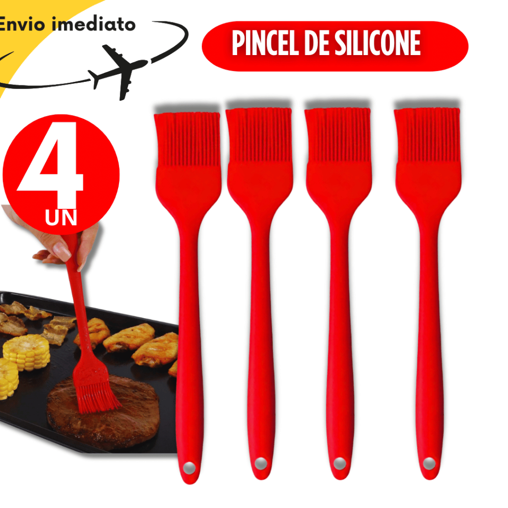 Kit 4 Pincéis de Silicone Premium 25,2Cm Resistência 230° Casa Cozinha Restaurante Variáveis Utilidades