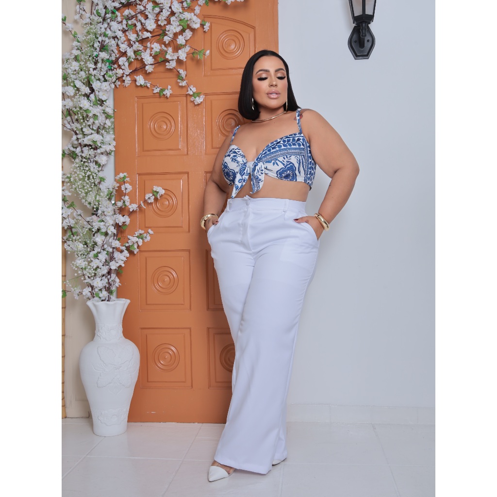 CALCA ALFAIATARIA FEMININA PLUS SIZE FORRADA NA COR BRANCA ENVIO IMEDIATO TAMANHO 56