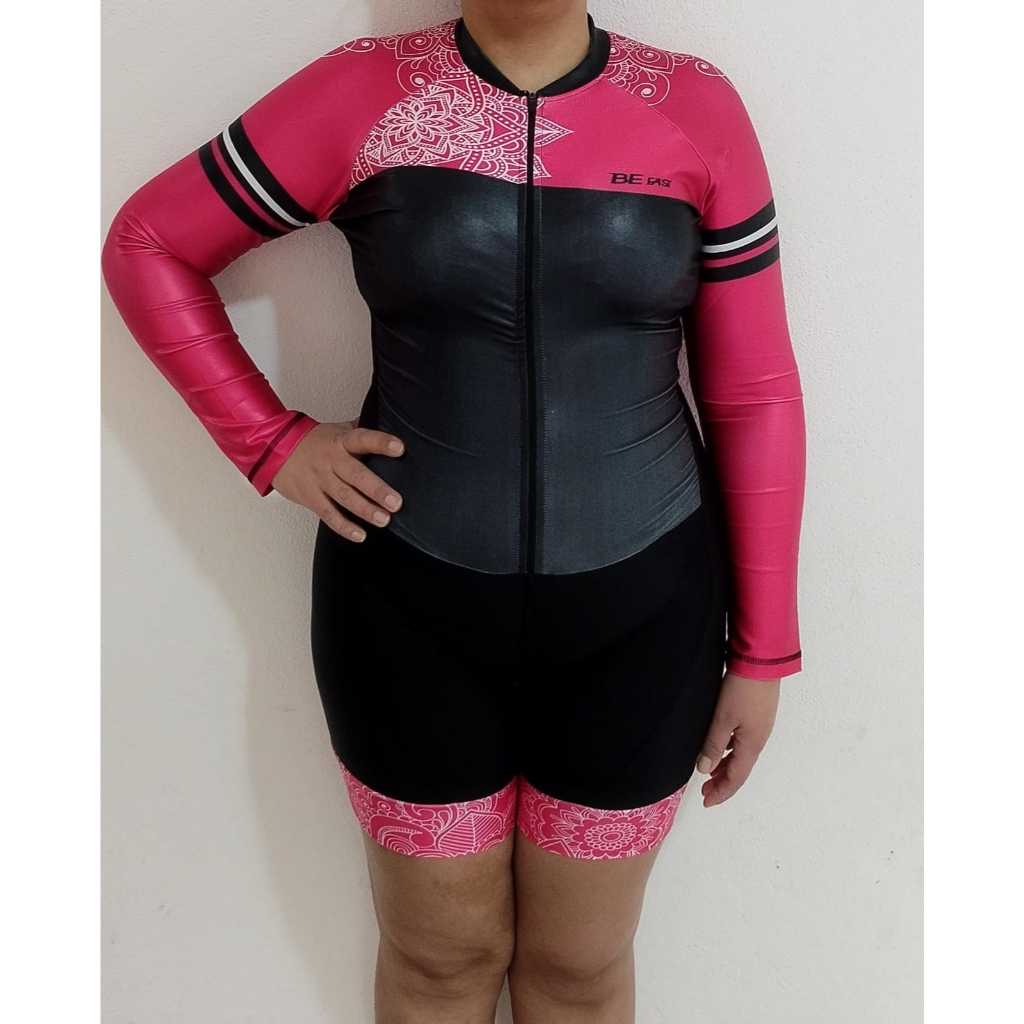 Macaquinho Ciclismo Feminino Macacão Manga Longa Forro Gel Be Fast Inverno Roupa Bike Pedal MTB
