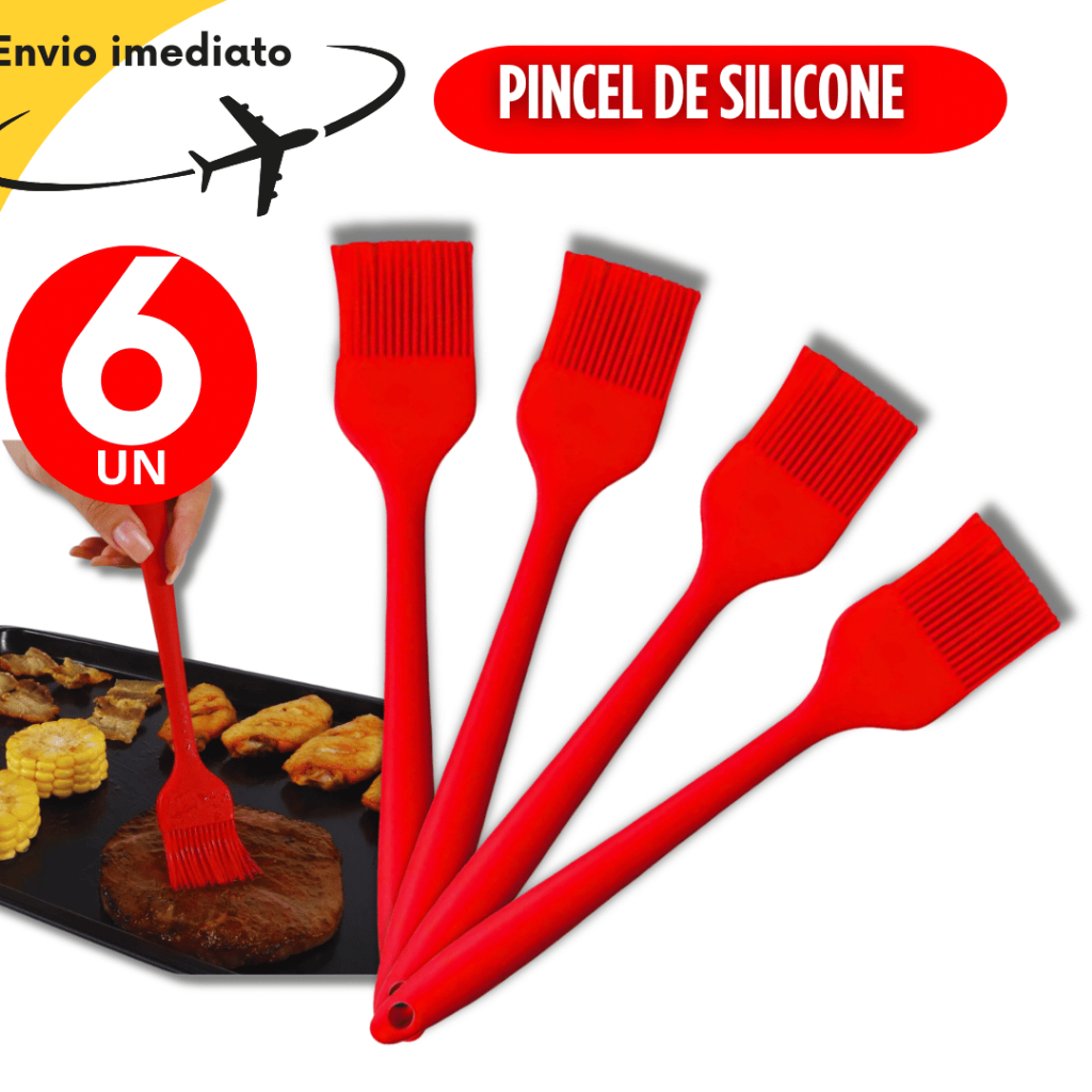 Conjunto Jogo Kit 4 Pincéis de Silicone Premium 25,2Cm Resistência 230° Casa Cozinha Restaurante Variáveis Utilidades