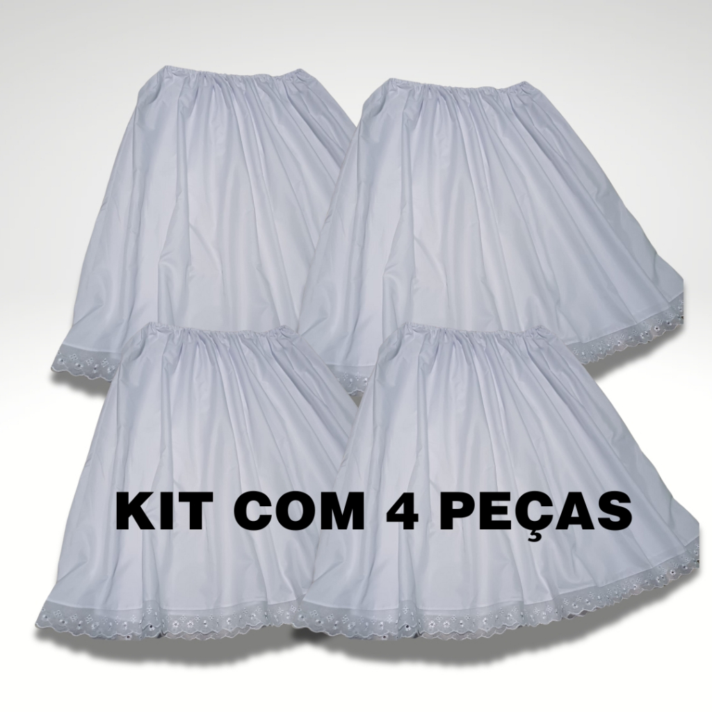 KIT  COM 4 PEÇAS ROUPA RELIGIOSA SAIA DE UMBANDA E CANDOMBLÉ BRANCA SAIA DE RAÇÃO TECIDO MICROPERCAL 85CM 2,5 DE RODA em Oferta na Shopee