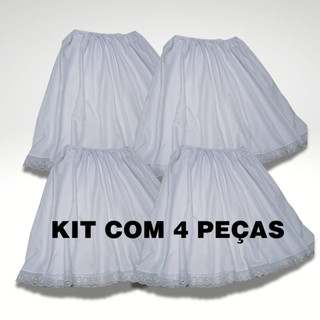 KIT  COM 4 PEÇAS ROUPA RELIGIOSA SAIA DE UMBANDA E CANDOMBLÉ BRANCA SAIA DE RAÇÃO TECIDO MICROPERCAL 85CM 2,5 DE RODA