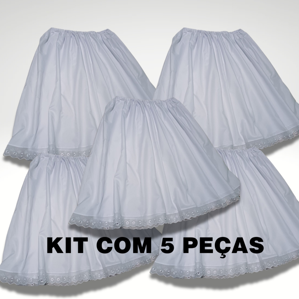 KIT COM 5 PEÇAS ROUPA RELIGIOSA SAIA DE UMBANDA E CANDOMBLÉ BRANCA SAIA DE RAÇÃO TECIDO MICROPERCAL 85CM 2,5 DE RODA em Oferta na Shopee