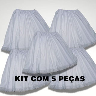 KIT COM 5 PEÇAS ROUPA RELIGIOSA SAIA DE UMBANDA E CANDOMBLÉ BRANCA SAIA DE RAÇÃO TECIDO MICROPERCAL 85CM 2,5 DE RODA