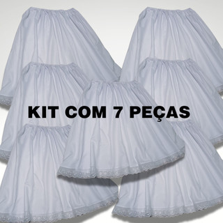 KIT COM 7 PEÇAS ROUPA RELIGIOSA SAIA DE UMBANDA E CANDOMBLÉ BRANCA SAIA DE RAÇÃO TECIDO MICROPERCAL 85CM 2,5 DE RODA