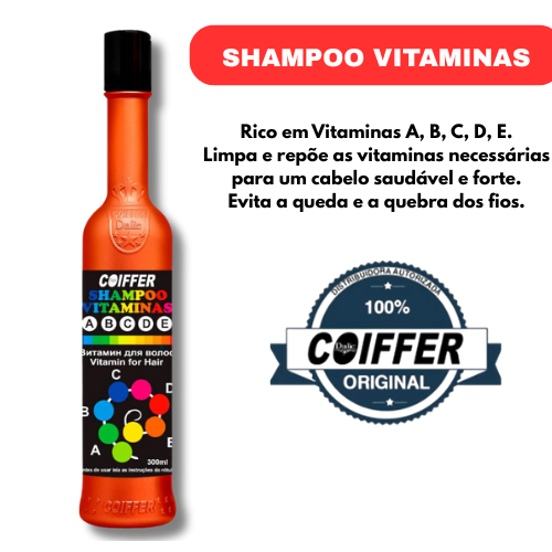 SHAMPOO VITAMINAS COIFFER 300ML (Repõe Vitaminas e Previne Queda e Quebra dos fios)