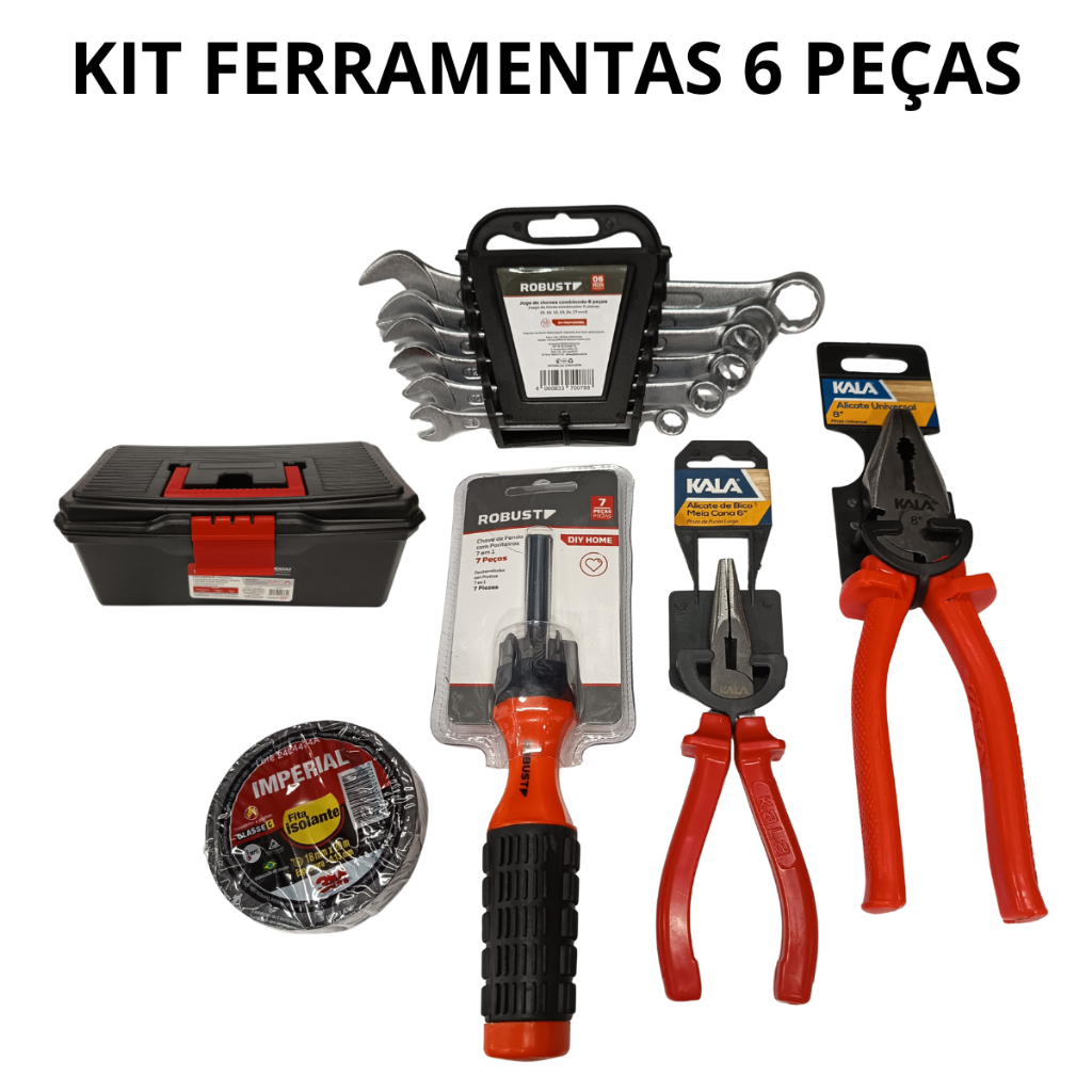 KIT CAIXA FERRAMENTAS CHAVE COMBINADA ALICATE BICO UNIVERSAL FENDA E PHILIPS | ROBUST KALA