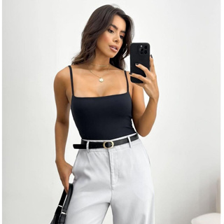Body Feminino Decote Reto Alcinha Suplex Premium Basico Elegante Bory Alça Fina Collant Bodi em Oferta na Shopee