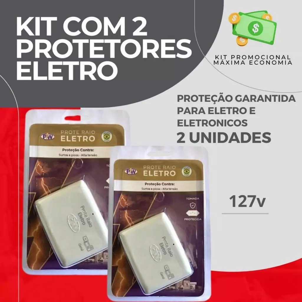 2 Und ProteRaio Protetor para eletrodomésticos 127V 220V 10A contra raios surtos picos de energia