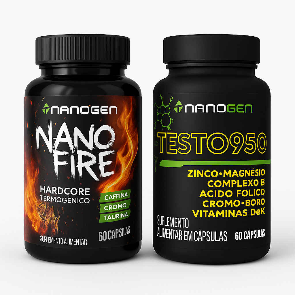 Kit Nanogen Testo950 + NanoFire – Aumento de Testosterona, Libido e Queima de Gordura Rápida | Energia e Desempenho Tota