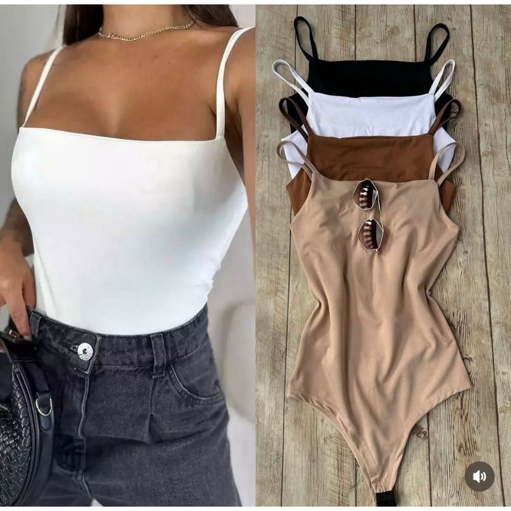 kit 2 Body Feminino Decote Reto Alcinha Suplex Premium Basico Elegante Alça Fina Collant Promoção em Oferta na Shopee