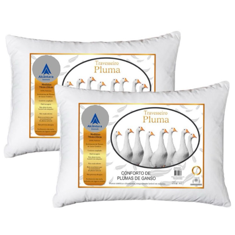 Kit 2 Travesseiros Pluma de Ganso Macio Antiácaro Ortopédico 70x50cm Confortável Envio Imediato