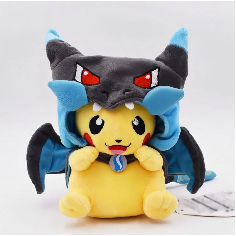 Pelúcia Pikachu Cosplay Mega Charizard X – Pokémon – 20cm | Macia, Antialérgica e Colecionável em Oferta na Shopee
