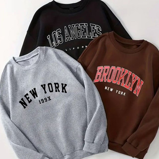 Kit 3 Blusas Moletom Careca New York, Los Angeles & Brooklyn Frio Unissex Masculino e Feminino