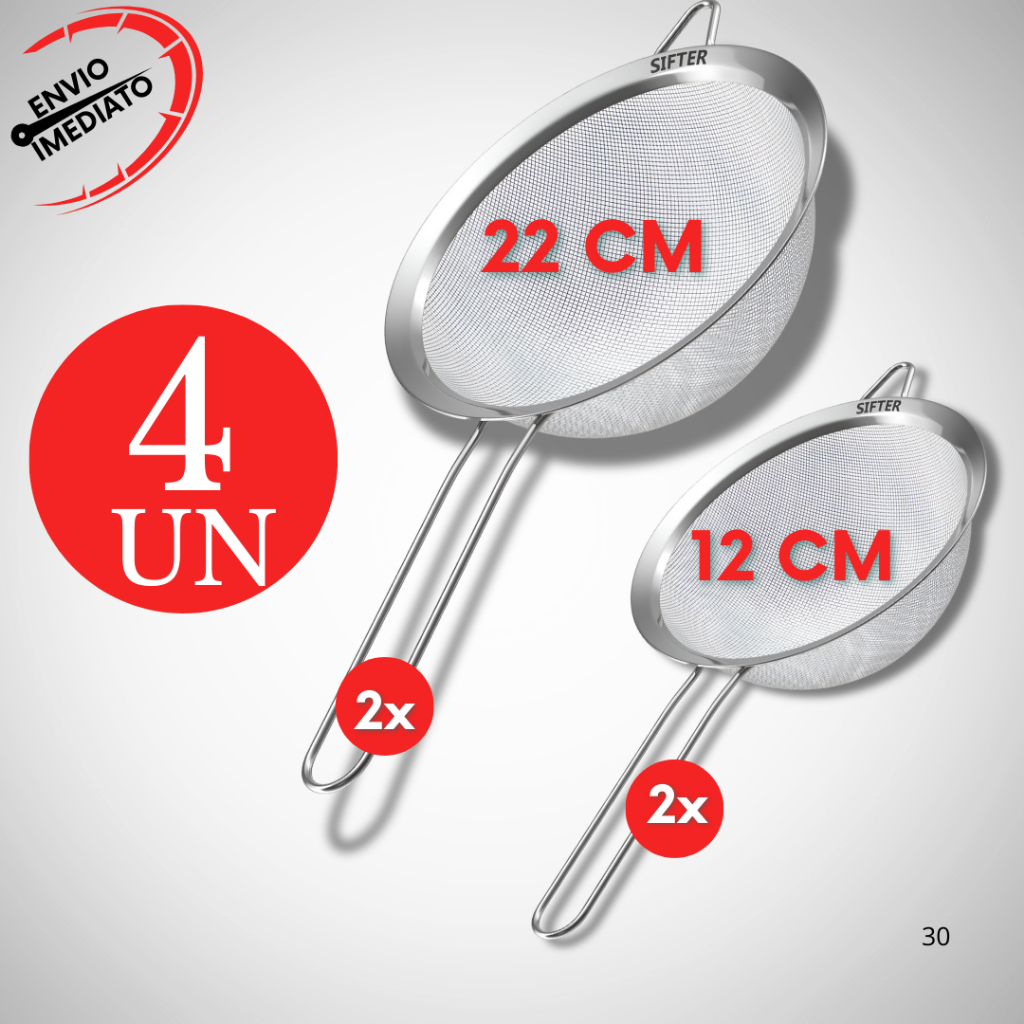 Kit 4 Peneiras Aço Inox 12 cm 22 cm Para Confeiteira Restaurante Lachonete Hotel Drinks Bolo Suco em Oferta na Shopee