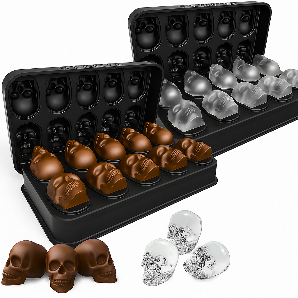 Forma De Gelo Molde Caveira 3D Silicone Bandeja Chocolate 10 Cavidades