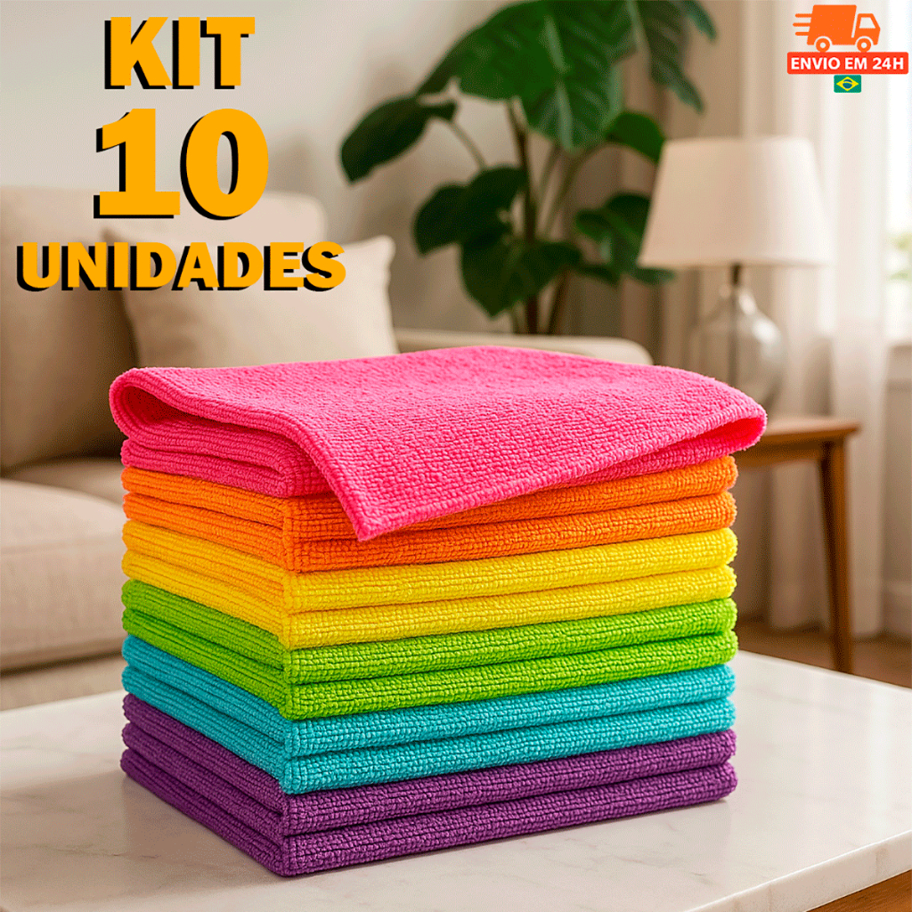 Kit 10 Panos de Microfibra Premium 40x60 para Limpeza com Alta Absorção Multiuso em Oferta na Shopee