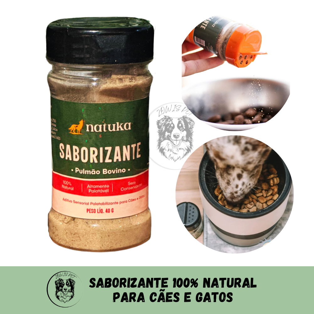 Saborizante Natural Pet Pulmão Bovino Pulmão de Carneiro e Jacaré para Ração de Cachorro e Gato - Natuka