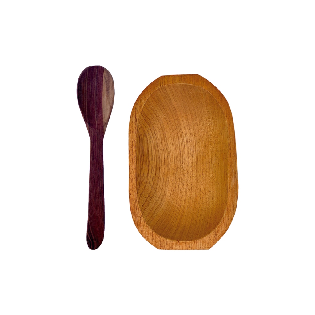 Kit Gamela de Madeira Maciça com Colher de Pau – Artesanato Baiano para sua Cozinha, Travessa
