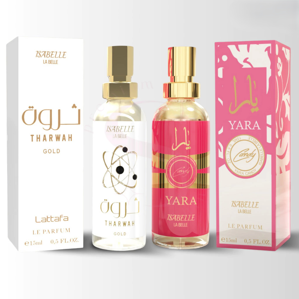 Perfume Arabe Tharwah Gold EDP 15ml + Yara Candy EDP 15ml Isabelle la Belle Kit