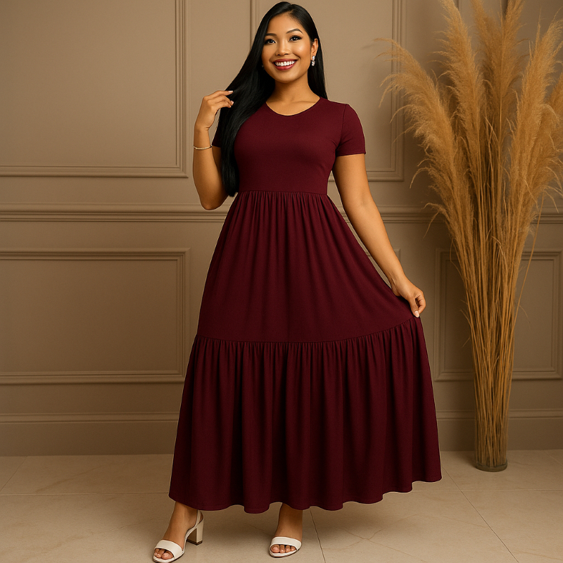 Vestido Longo Feminino Verão Luxo Malha Elegante luxo com babado evangélicos