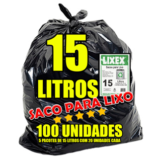 Saco De Lixo 15 Litros Resistente  - 100 Unidades Preto Resistente Forte - 5 Pacotes em Oferta na Shopee