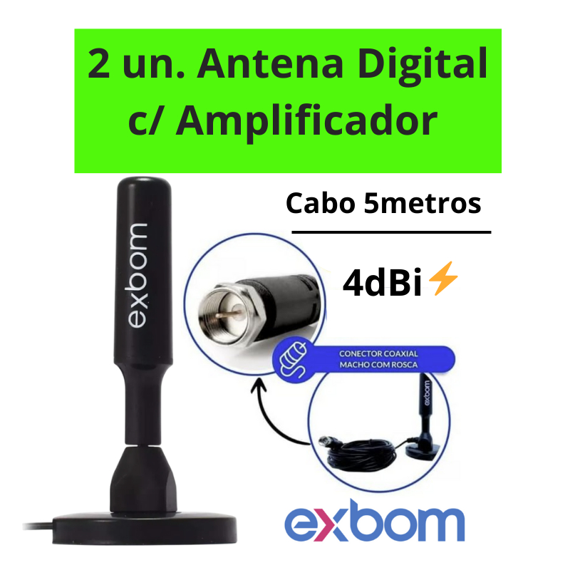 Antena Digital HDTV TV Amplificada Interna/Externa 5m Base Imã Amplicicador Prova d'água 4DBI Exbom em Oferta na Shopee
