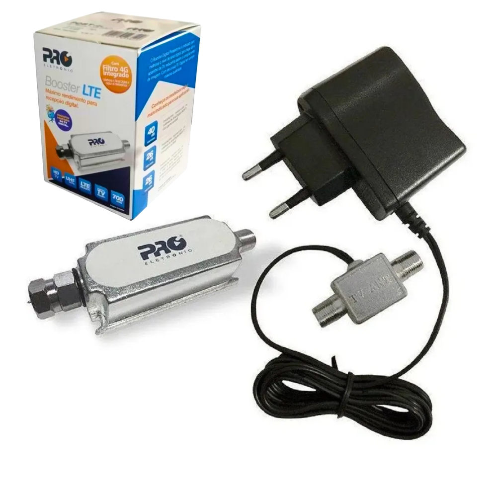 Mini Booster Amplificador TV Digital Filtro 4G Lte Uhf 40db Proeletronic PQBT-4000LTE