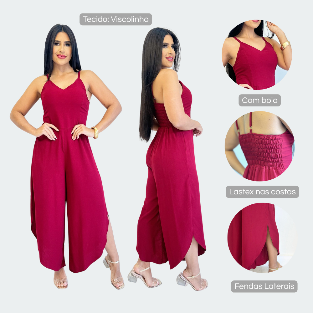 Macacão Feminino Macaquinho Pantacourt Pantacur Pantalona Midi Curta Elegante Sofisticado Viscolinho