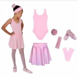 Kit Ballet Infantil 6 itens/ uniforme para dança completo (ROSA) - Saia transpassada e Collant Regata *ENVIO IMEDIATO* 🚚 em Oferta na Shopee