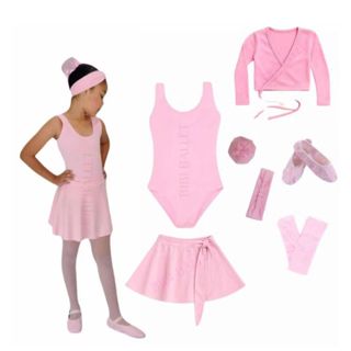 Kit Ballet Infantil 7 itens/ uniforme para dança completo *COM CASACO* (ROSA) - Saia de Transpassar e Collant Regata em Oferta na Shopee