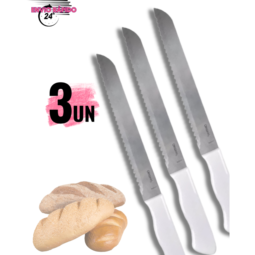KITs Facas 3 ou 2/1 un de Cortar Pão Serrilhada Chef em Oferta na Shopee