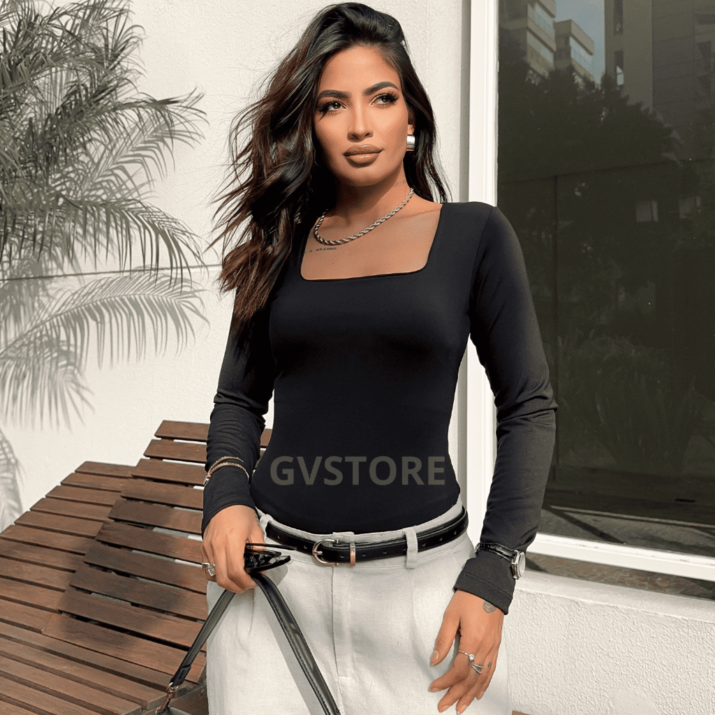 Blusa De Frio Feminina Manga Longa Segunda Pele Cacharrel  Básica Gola Quadrada Size T Shirt Termica em Oferta na Shopee