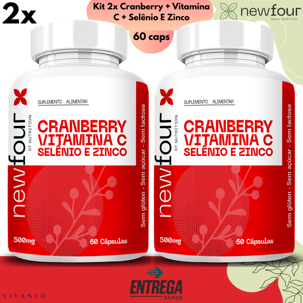 Kit 2x Cranberry + Vitamina C + Selênio E Zinco 60 Cápsulas - New Four