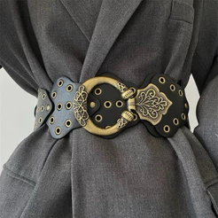 cinto de rebites largo estilo vintage para feminino , versátil para festas e atitudes casuais