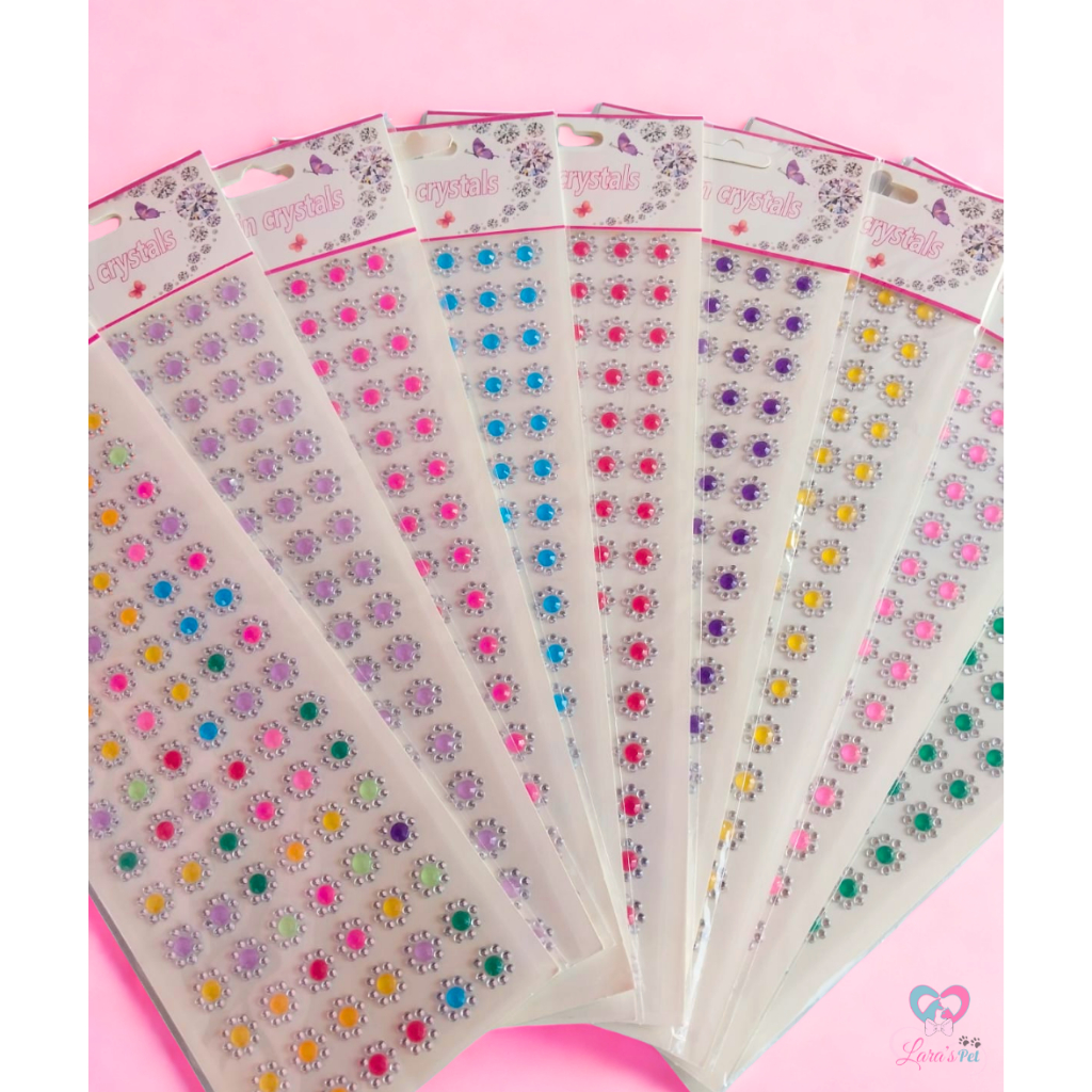 Cartela de brilho adesivo para pet - 3 unidades com 96 adesivos cada - cores variadas