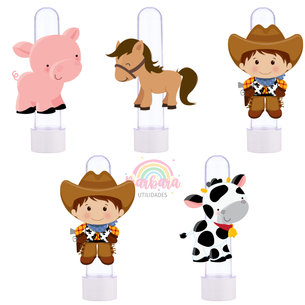 20 Tubetes + Apliques 3D Personalizado Lembrancinha Festa Aniversário Fazendinha Menino em Oferta na Shopee